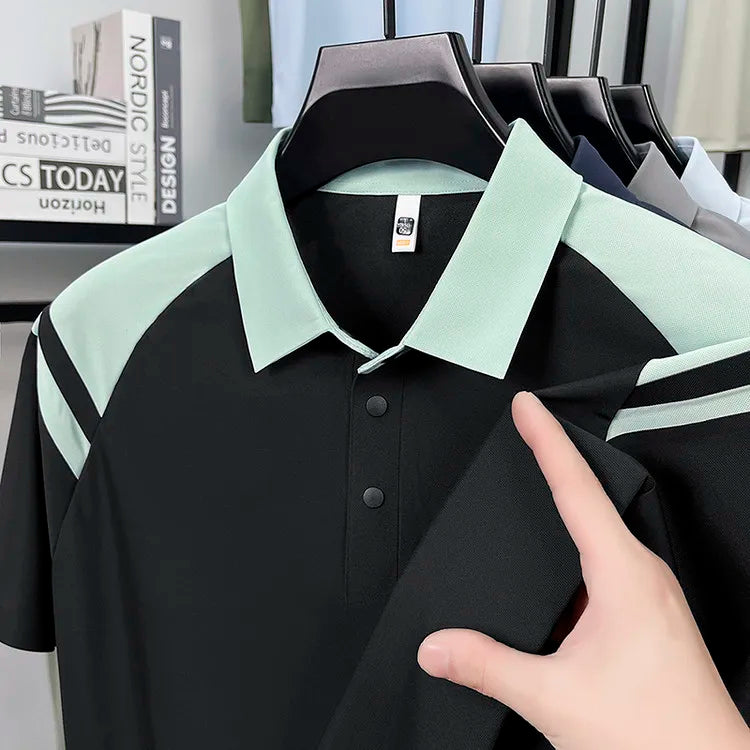 Men's Outdoor Sports Polo Shirt, 175g Quick Dry UV Protection UPF 50+ Anti-bacterial, Color Block Short Sleeve Golf T-shirt