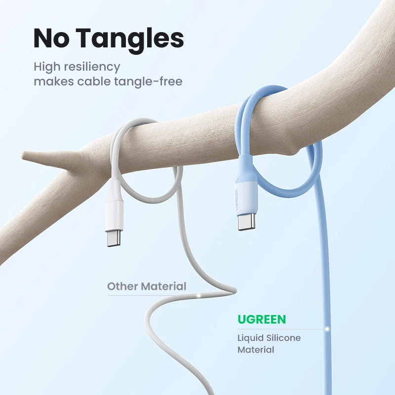UGREEN Soft Silicone USB C To USB C Cable PD60W Fast Charging Cord for iPhone 17/16/15 Samsung 3A Flexible Liquid Silicone Wire