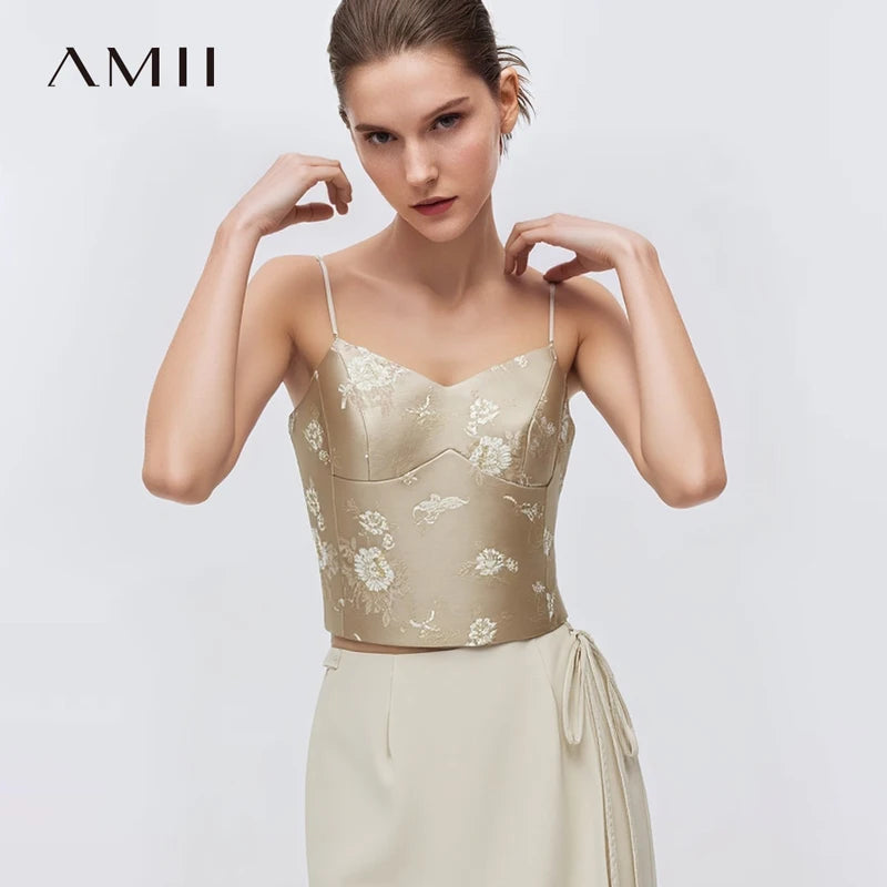 អាវ Amii សម្រាប់នារី រដូវស្លឹកឈើជ្រុះ ឆ្នាំ២០២៦ អាវកាក់ Jacquard ថ្មីសម្រាប់នារី មានខ្សែស្ពាយស្មាអាចលៃតម្រូវបាន ខាងក្នុងសម្រាប់រឹតចង្កេះ អាវដៃខ្លី 12651005