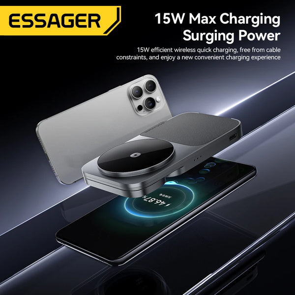 ជើងទ្រសាកថ្មឥតខ្សែ Essager 3 in 1 អាចបត់បាន 15W សម្រាប់ iPhone 17 16 15 Airpods iWatch សម្រាប់សាកថ្មលឿន MagSafe