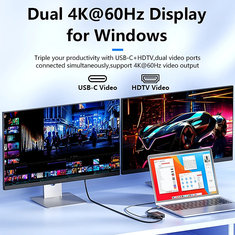 ស្ថានីយ៍ចត USB C 6-in-1 Blueendless 4K60Hz HDTV Gigabit Ethernet PD100W 10Gbps USB3.2 ប្រភេទ C Hub អាដាប់ទ័រសម្រាប់កុំព្យូទ័រយួរដៃ MacBook