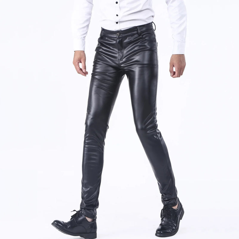2026 New  Men's Black PU Pants, Fashion Slim Popular Bar Leather Trousers , Asian Size 28-40, Red Blue Orange Pant.
