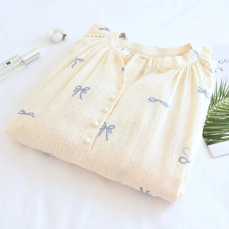 Thin Pure Cotton Women's Nightgown Spring Autumn New Lady Pajamas Dress Home Night Gown One Piece Homewear Woman Night Clothes
