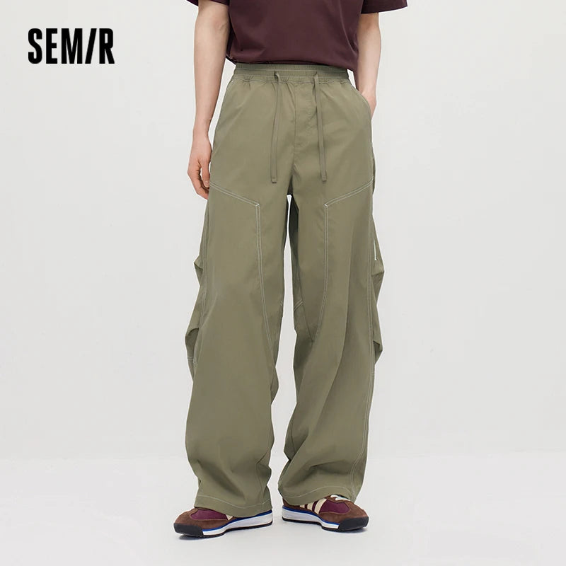 Semir Men Pants Cool Color Block Loose Wide Leg Casual Long Pants 2026 Summer Trendy Style