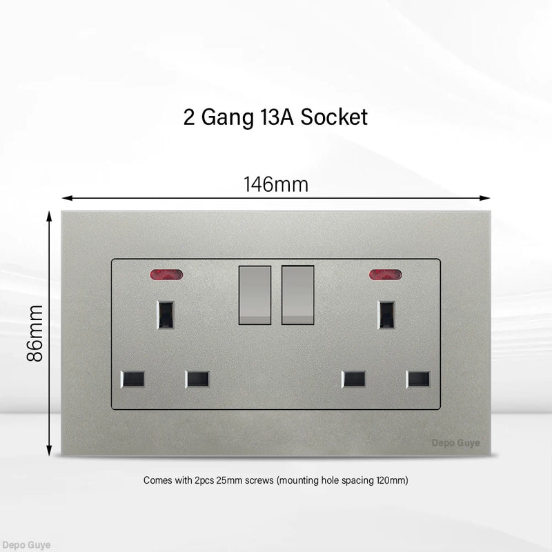 Universal 18W Type-C Quick charge Double Power Outlet,220V Electrical Wall Light 2way Switch UK 13A Wall Double USB Plug Socket