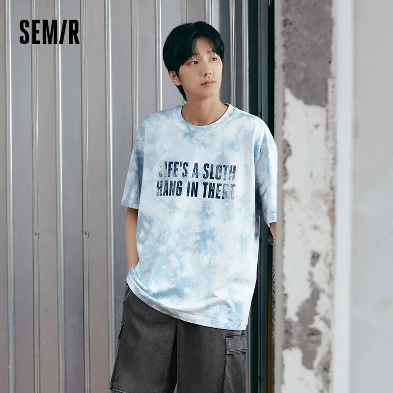 Semir Mens Tshirt 2026 Tie Dye Knitted Pure Cotton Letter Printed Casual Fashion Soft Daily Wear