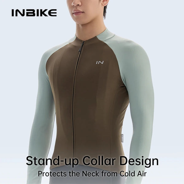 INBIKE Men's Winter Fleece Cycling Jersey Thermal Long Sleeve Road Cycling Top Clothing with Pockets Bike Riding Jersey 5-15°C