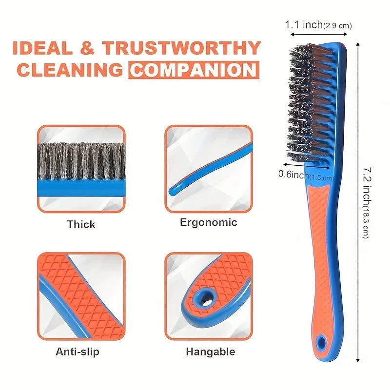 1pc Handheld Wire Brush Plastic Handle Metal Rust Remover Tool For Dirt Residue Deep Cleaning Scrubbing, Cleaning Brush