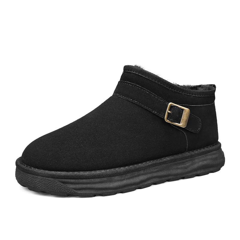 Winter Mens Ankle Suede Leather Snow Boots Men Plush Fur Snowshoes Warm Cotton Shoes Anti-Skid Snowboots Dropshipping