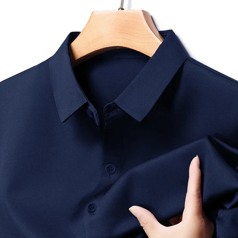 Men's Business Casual Long Sleeve Shirt Solid Color Wrinkle Resistant Comfortable All-Season Versatile Top