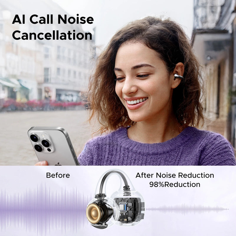 Open Ear Clip Wireless Earphones Bluetooth Earbuds Sports Headphones 30H AI Call Noise Cancellation Playtime