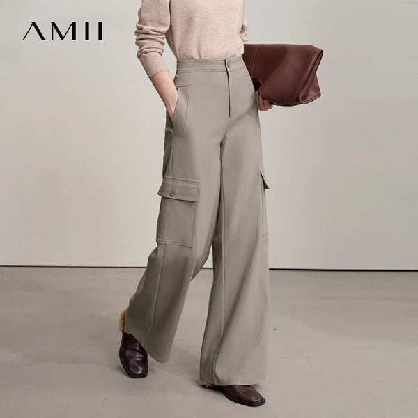 ខោ Amii Minimalism Women រដូវស្លឹកឈើជ្រុះឆ្នាំ ២០២៥ ខោជើងវែង Loonse ធម្មតាពណ៌រឹង ខោប៉ាក់ងាយស្រួលប្រើសម្រាប់ស្ត្រី 12543186