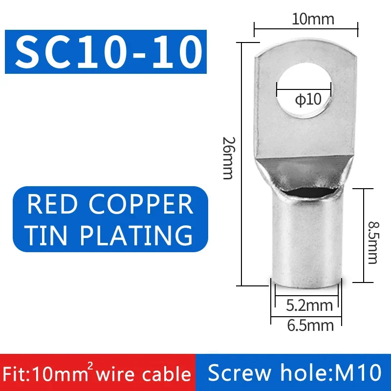 ចុង ស្រួច SC ស្ពាន់ ទទេ SC6 SC10 SC16 SC25 ឧបករណ៍ ភ្ជាប់ ខ្សែ សម្រាប់ ខ្សែភ្លើង ទំហំ 5/6/8/10/12mm²