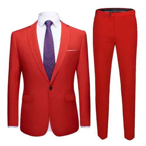 Men's Dark Green Suit Two-Piece, Asian Sizes Slim Dress Jacket and Pants,Wedding / Party Blazer Coat+Trousers Red Blue Black