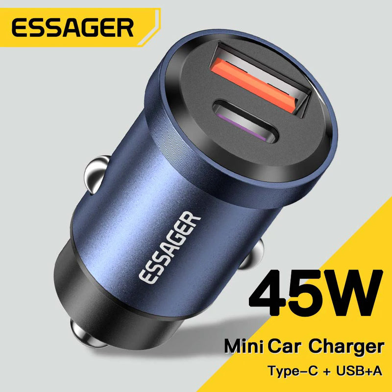 ឆ្នាំងសាករថយន្ត Essager 30W USB Quick Charge 4.0 QC PD 3.0 SCP 5A USB Type C សាកថ្មរថយន្តលឿនសម្រាប់ iPhone 14 13 Huawei Samsung Xiaomi