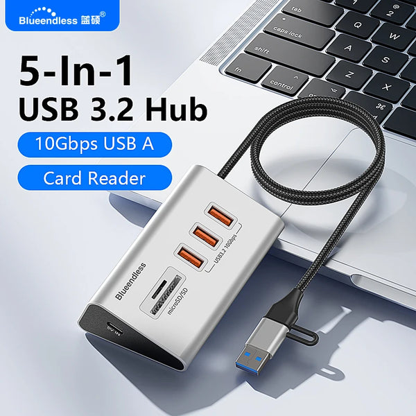 ស្ថានីយ៍ចត HUB អាលុយមីញ៉ូម Blueendless 10Gbps USB3.2 Gen2 4/10 រន្ធ USB-C USB-A ប្រភេទ C ឧបករណ៍បំបែកសម្រាប់កុំព្យូទ័រកុំព្យូទ័រយួរដៃ macbook