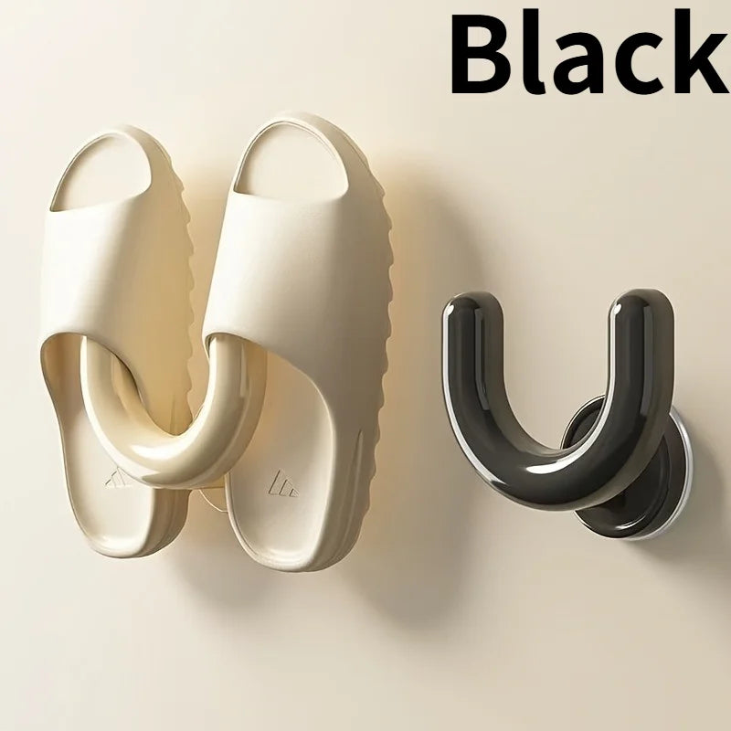 1PC Suction Cup Shoe Rack, Wall-Mounted Slipper Organizer for Bathroom and Shower, Practical Slipper Hook, Black and White
