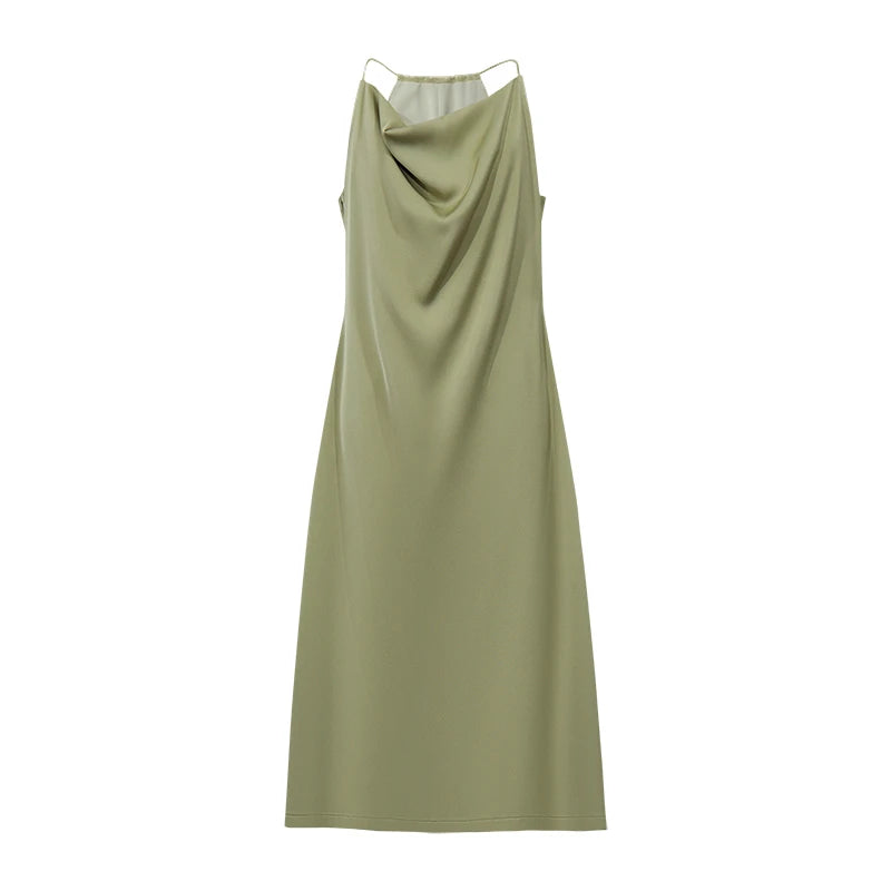 Amii Midi Dresses 2026 Summer New Cowl Neck Fitted Waist Maxi Elegant Office Casual Spaghetti Strap Long Womens Dresses 12652042
