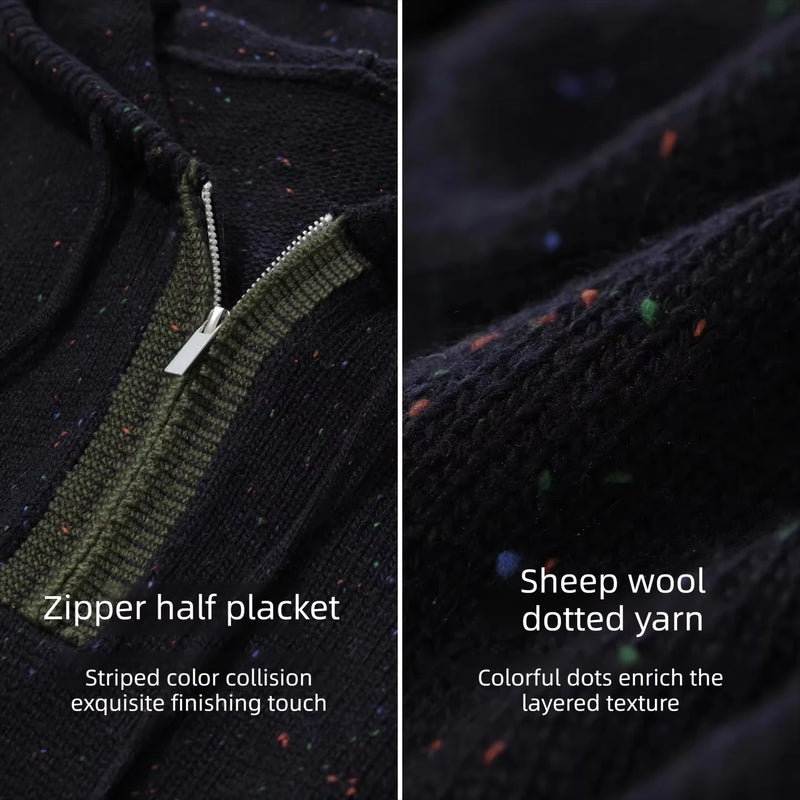 Amii Half-Zip Hooded Color Block Knit Pullover Drop Shoulder Loose Fit Casual Commuter 2026 Winter Women's Sweaters 12654035