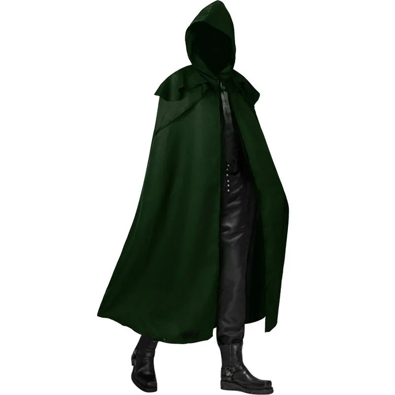 2026 Men's Black Medieval Retro Hooded Robe, Festival/performance Cosplay Costume, Red Cape Long Jacket, Blue and Green Cloak