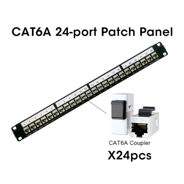 ZoeRax Patch Panel 24 Port Cat6A Cat7 with Keystone 10G Support, Keystone Jack Coupler Patch Panel STP Shielded 19-Inch
