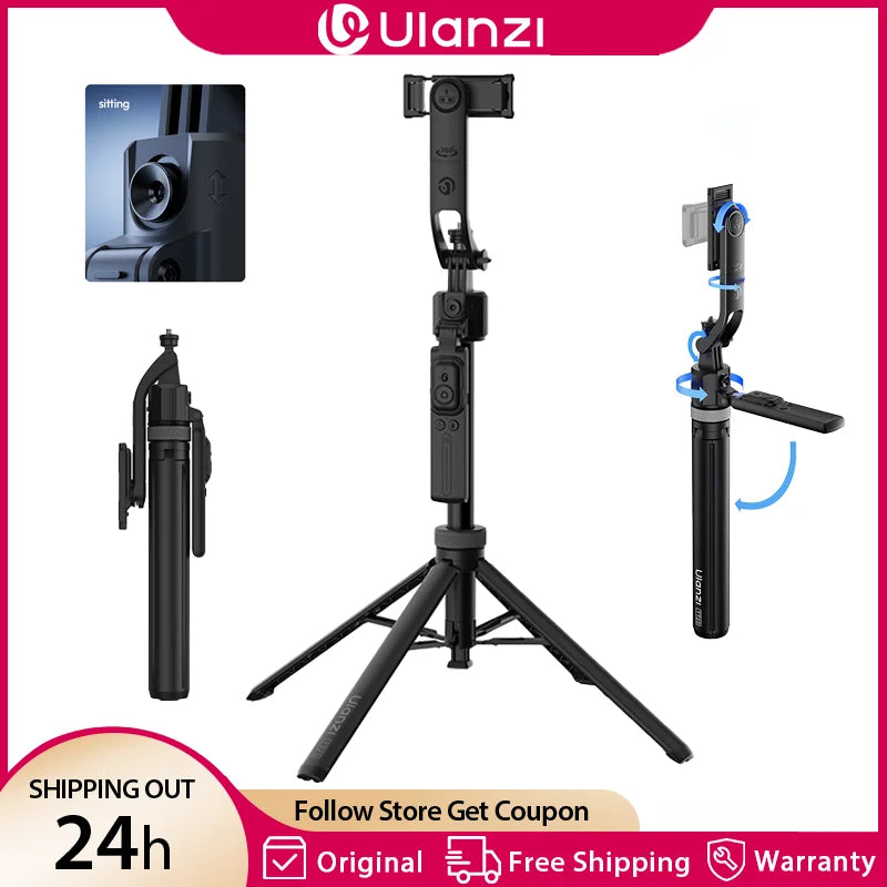 Ulanzi TT23 ដំបងថតរូប Selfie តាមដានដោយស្វ័យប្រវត្តិ 1.63M ជើងបួនជើង ជើងទ្រទូរស័ព្ទ ជាមួយការបញ្ជាពីចម្ងាយ 10M សម្រាប់កាមេរ៉ា Vlog