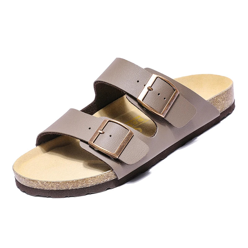 Plus Size 49 50 51 Men Women Cork Footbed Slide Sandals Double Adjustable Two Straps Buckle Flat Casual Summer Slip on Sandals