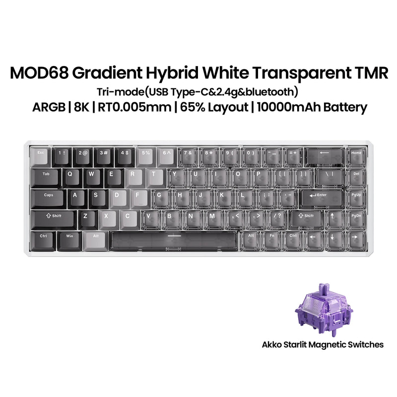Akko MOD68 HE Keybaord Aluminum CNC 65% Magnetic Switch Rapid Trigger 0.005mm 8K ARGB Gaming Custom Mechanical Keyboard Gasket