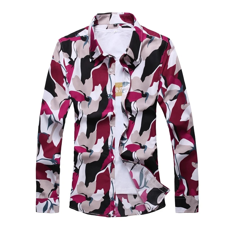 2026 New Men's Long-Sleeve Printed Shirt, Asian Sizes, Single-Button Collar Shirts, Fashionable Casual Top. M-5XL 6XL 7XL
