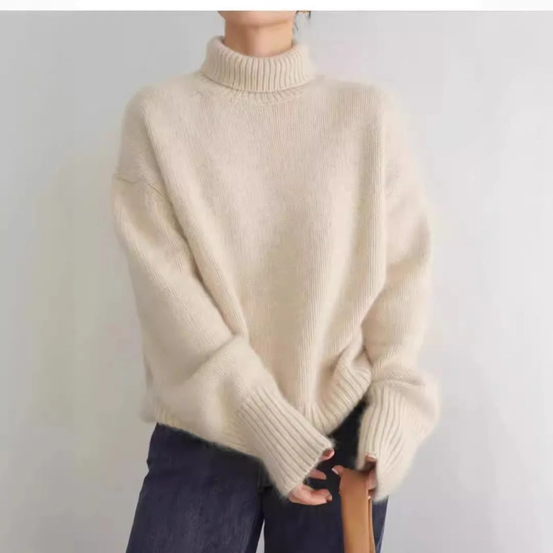 New European Sweater Women Autumn Winter New Turtleneck Pullover Loose Versatile Knitted Bottoming Shirt Female Jumper Top