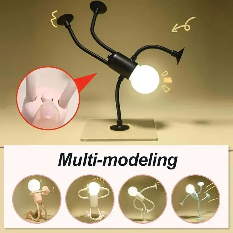Cute Modern Mini Tabletop Desk Lamp with Suction Cup Night Light Portable Cartoon Sportsman Bulb Bendable Shelves Decor