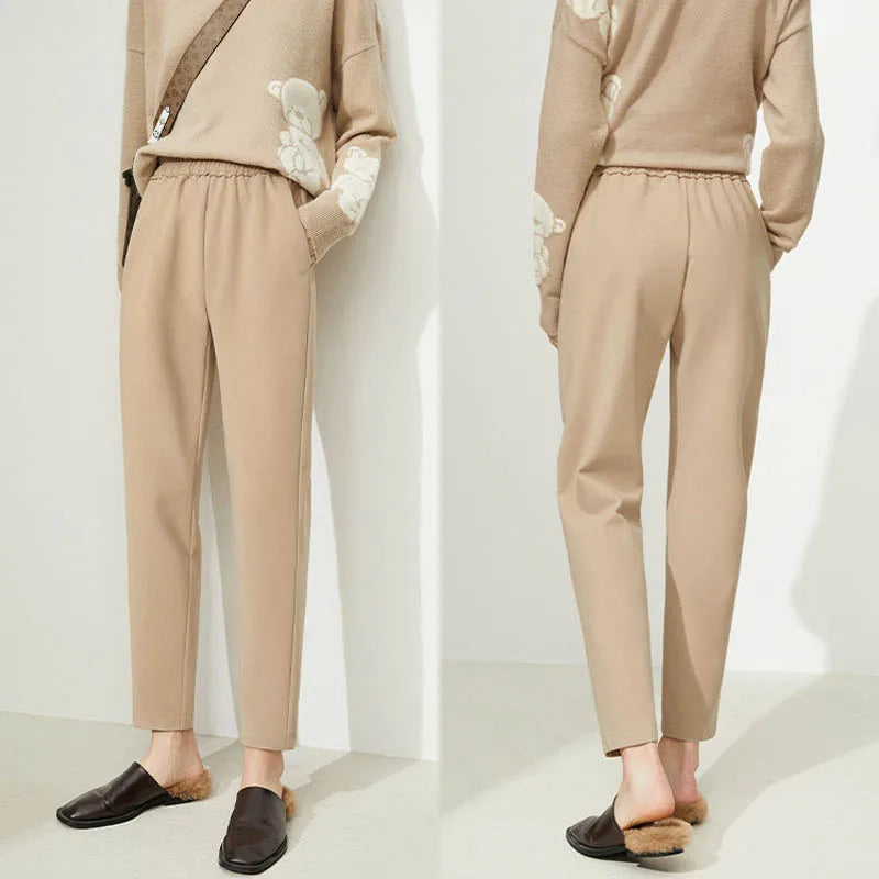 Amii Minimalism Casual Pants Women Fashion High Waist Wool Pants Elastic Sport Straight Pant Female Bottoms Trousers 12130296