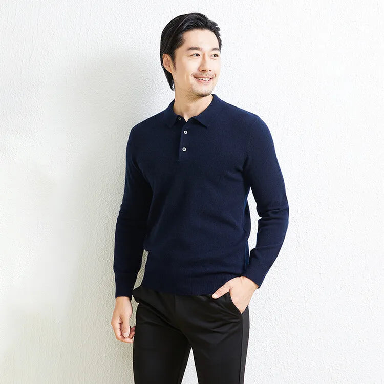 100% Wool. High-quality Men's Warm Sweater, Business Casual Stretchable POLO Shirt, Fall/winter Pullover Knitted Sweater.