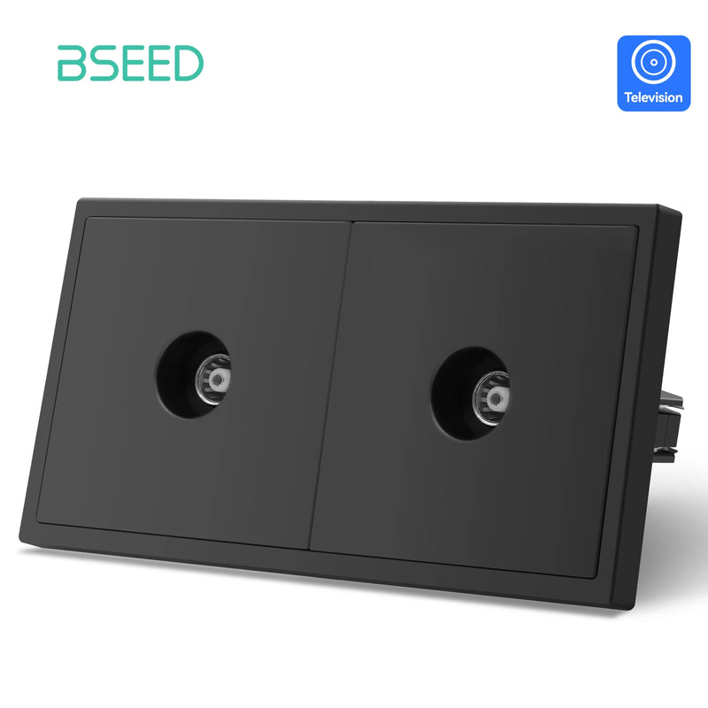 BSEED EU Standrad Wall Power Socket TV Plug RJ45 Internet Socket Satellite Outlet Glass Panel TV Telephone Computer