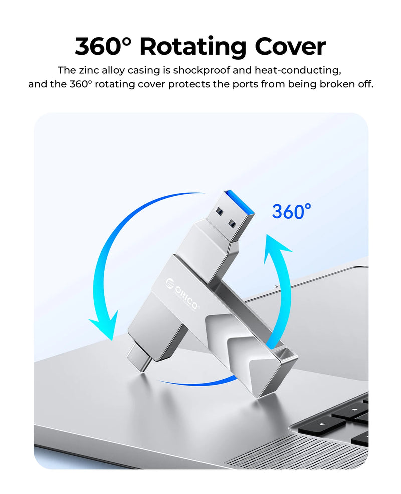 ORICO 512GB Dual Flash Drive 2-in-1 USB C/A 3.2 Gen2 Flash Drive Speed Up to 10Gbps 1073MB/s for iPhone 15/Android/Tablet/Laptop