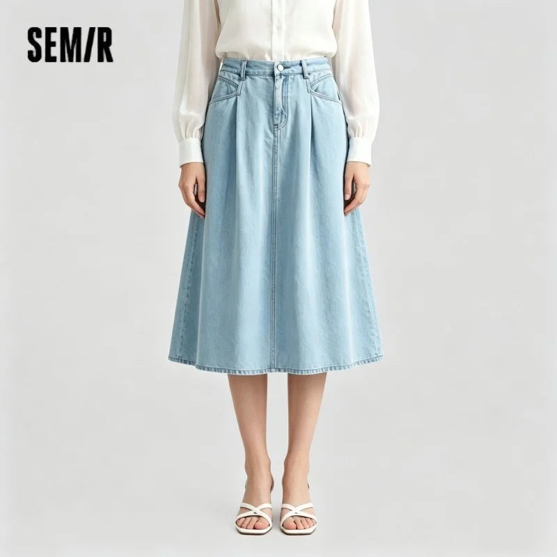 Semir Womens Skirt 2026 Cool Feeling A Line Pleated Denim Slim Fit Casual Versatile Soft