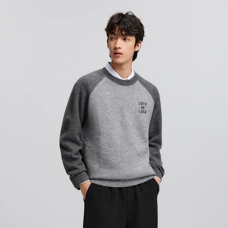 Semir Cozy Sweater Men 2026 Spring Fleece Embroidered Color Block Loose Knit Top New Year Red Casual Comfortable Wear