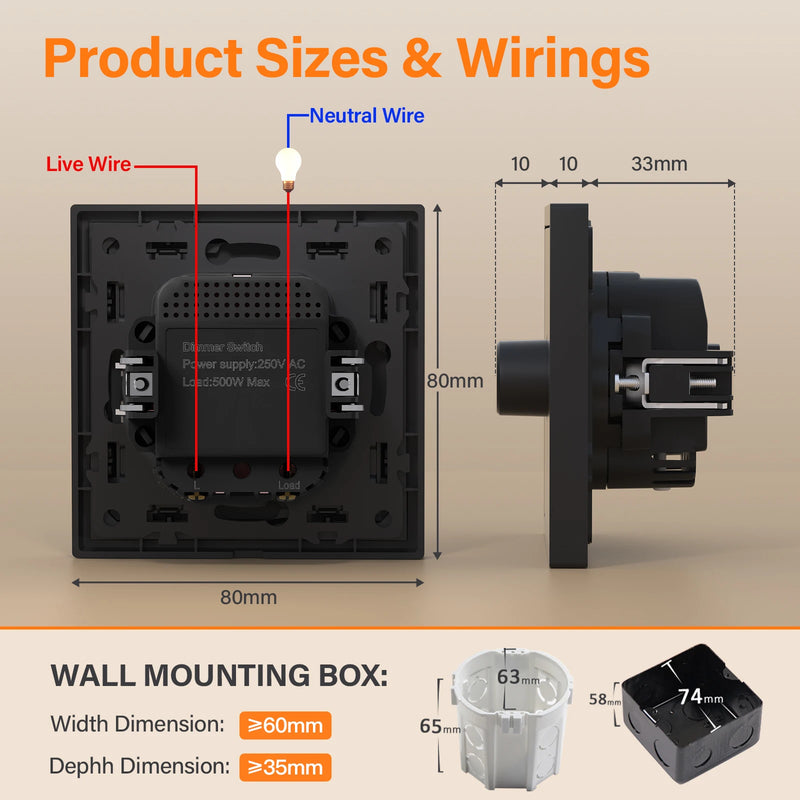 BSEED Light Dimmer Switch Rotary Knob Dimmer Switch Adjustable Brightness Controller Plastic Frame Button LED Bulb Dimmer Switch