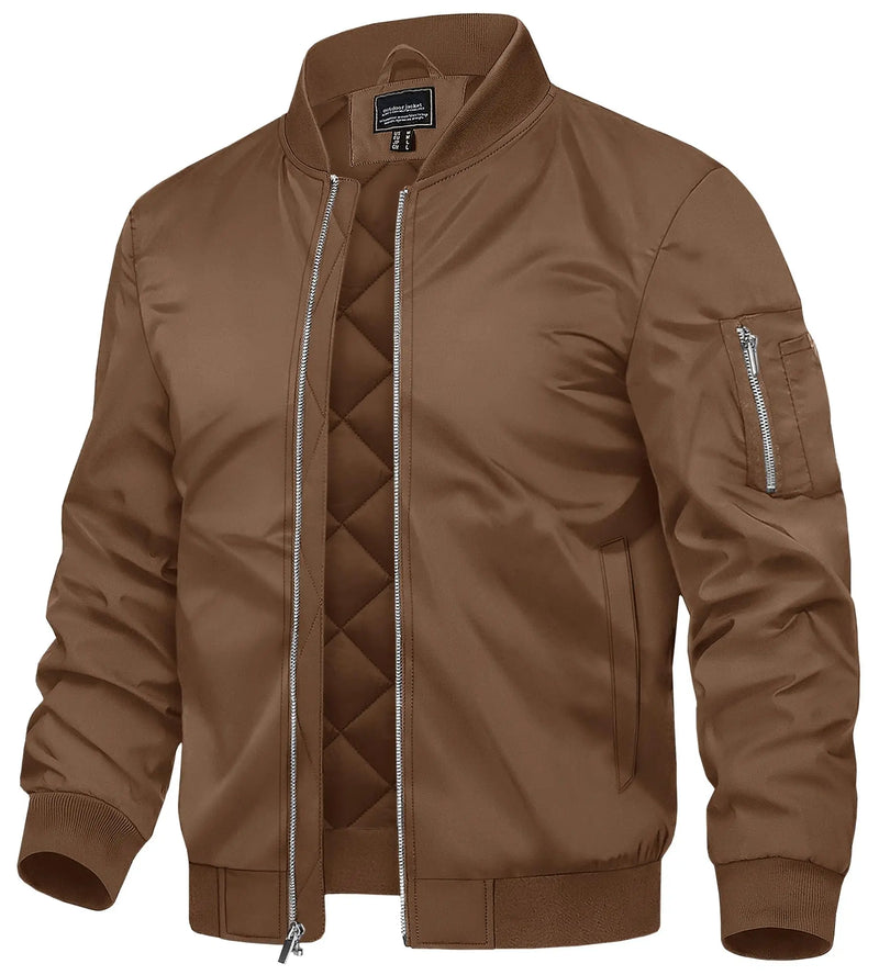 TACVASEN Men's Autumn And Winter Full-Zip Padded Jacket Warm Polyester Waterproof Coat with 5 Pockets for Casual Outdoor Wear