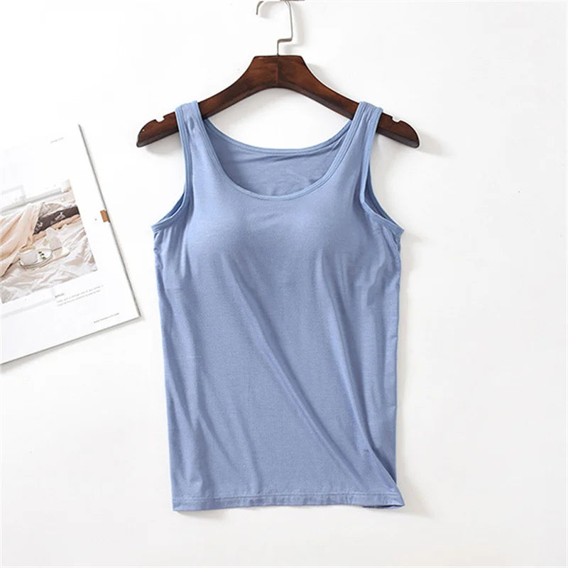 Lingerie Women Sleep Tops Summer Modal Sleeveless Sleepwear Casual Chest Pad Nightwear One Piece Pajamas Bottoming T-shirt S-3XL