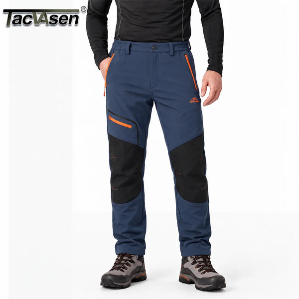 TACVASEN Men's Fleece Lined Softshell Hiking Pants  Winter Waterproof Trousers Outdoor Thermal Pants With Zip Pockets Warm