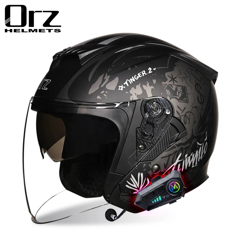 DOT approves four season dual lens electric motorcycle helmet Capacity De Moto men's and women's Bluetooth half helmet