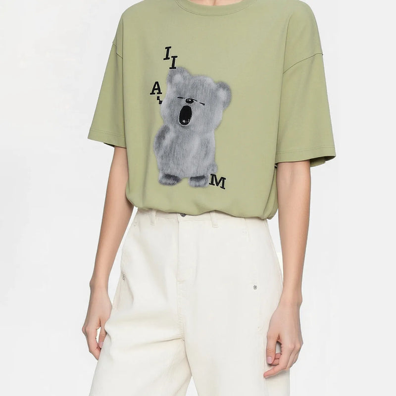 Amii Short Sleeve T-Shirt 2026 Summer New Round Neck Printed Stretch Cotton Tee Shirt Loose Fit Casual Top For Women 12642008