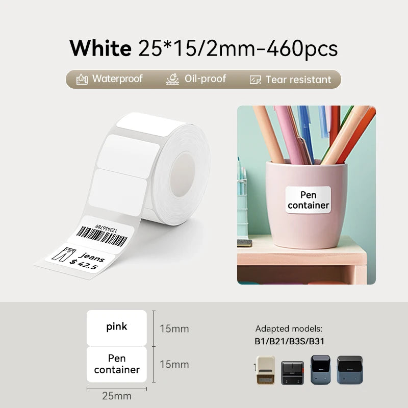 1 Roll NIIMBOT White/Cold Thermal Adhesive Label for B1 B21 B3S B31 B4 Anti-Oil Tear-Resistant Price Tag Home Bussiness Use