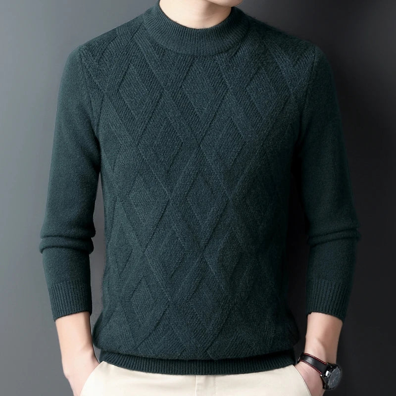 Solid Color Thickened and Warm Turtleneck Sweater with An O-neck, Suitable for Daily Commute, Stretchable Solid Color Base Shirt