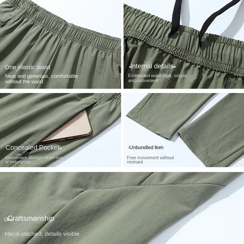 Ω Men's Slim-fit Quick-drying Sports Pants, Thin Ice Silk Outdoor Running Fitness Yoga Leisure Training Long Pants for Summer
