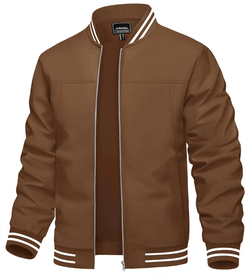 TACVASEN Spring Autumn Casual Jacket Mens Lightweight Full Zip Bomer Jacket Waterproof Outdoor Jacket Baseball Male Windbreaker