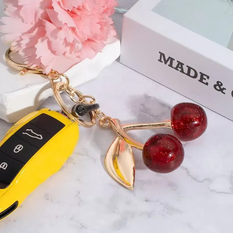 Fashion Cherry Key Chain Cute Resin Red Cherry Backpack Pendant for Women Backpack Decorative Accessories