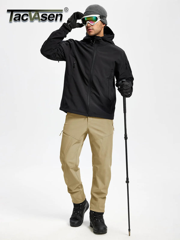 TACVASEN Softshell Winter Waterproof Warm Fleece Lined Pant Mens Ripstop Windproof Outdoor Hiking Fishing Trouser With 4 Pockets