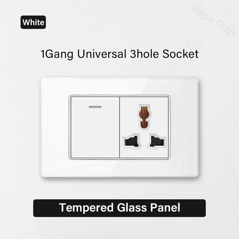 White Tempered Glass Panel Wall Light Switch Rocker Button EU Sockets Fast Charging CAT6 TV Power Outlet 118*75mm 16A AC110-250V